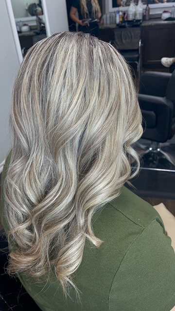 Cool icy blonde highlights and styling at The Hair Room By Janeth